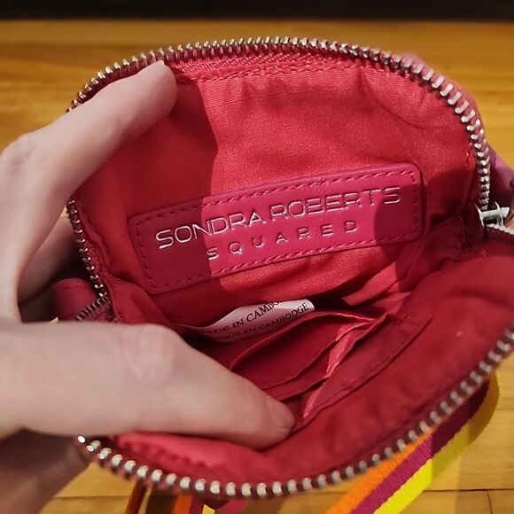 Sondra Roberts Squared Quilted Pink Crossbody Bag Rainbow Strap - Picture 7 of 7